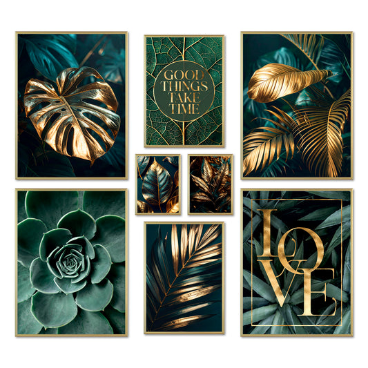 Poster Set - GOLD PLANT HARMONY I Gold-Grüne Pflanzen Wandbilder