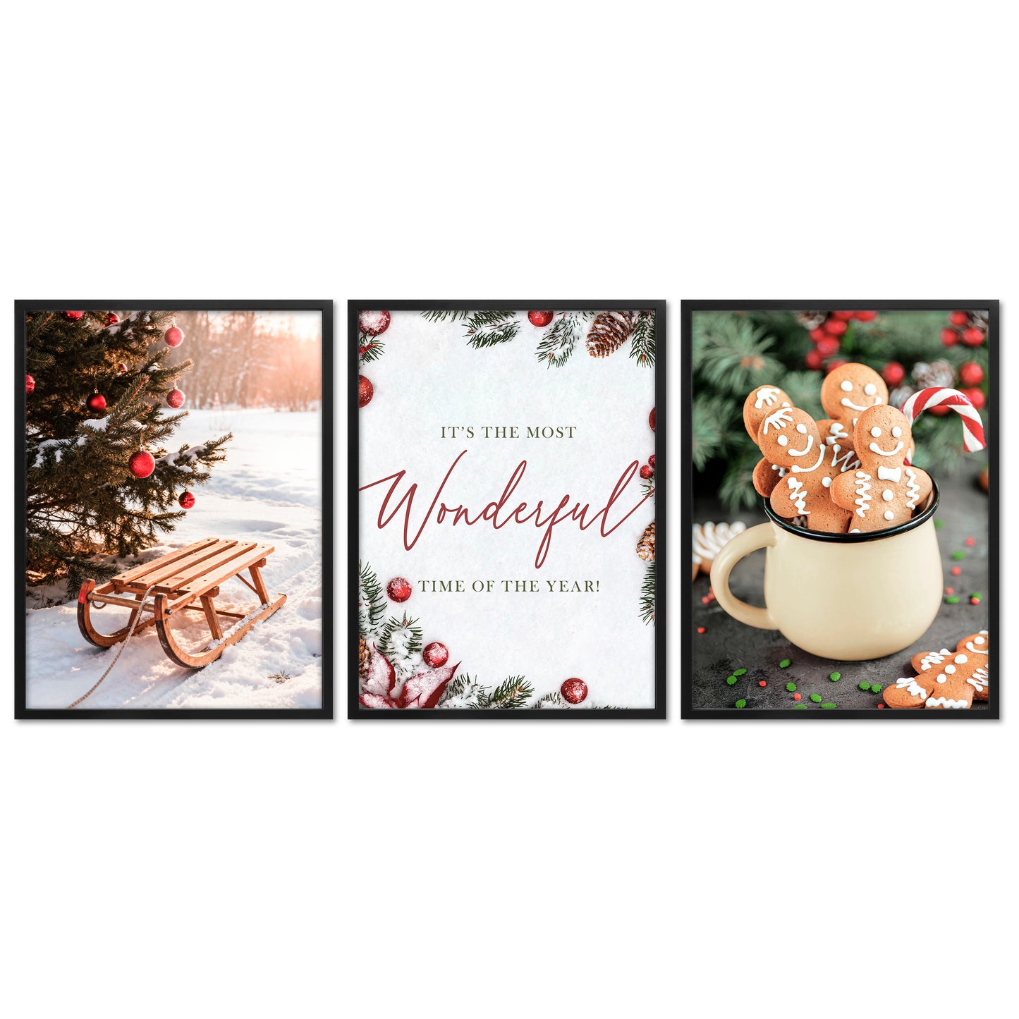 Poster Set - Christmas Trio 2 - 3 Deko Wandbilder Weihnachten Schnee Winter