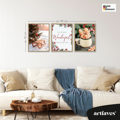 Poster Set - Christmas Trio 2 - 3 Deko Wandbilder Weihnachten Schnee Winter