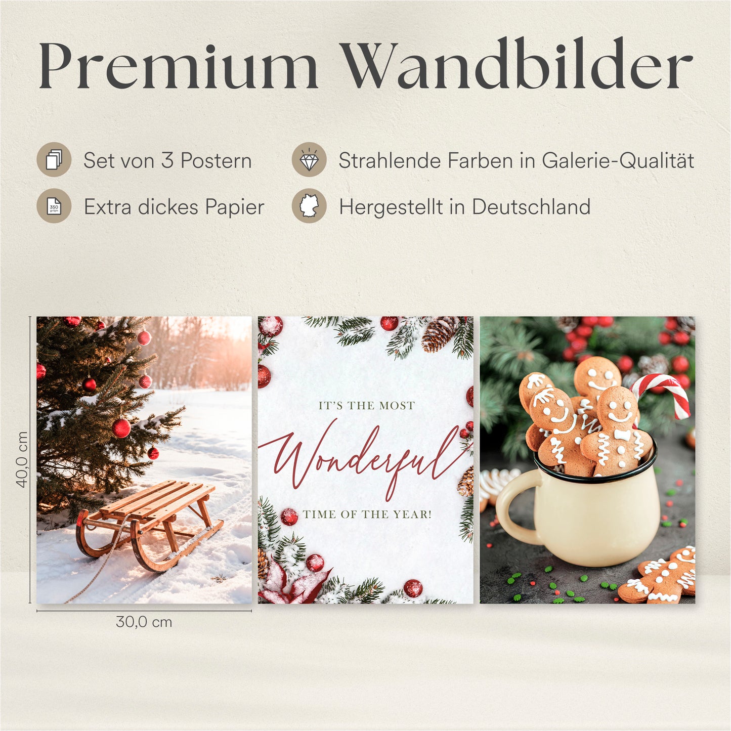 Poster Set - Christmas Trio 2 - 3 Deko Wandbilder Weihnachten Schnee Winter