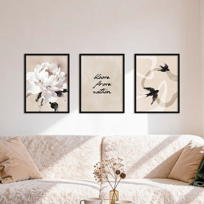 Poster Set Beige Black Elegance Trio I mehrteilige Bilderwand I Wandbilder Abstrakte-Kunst