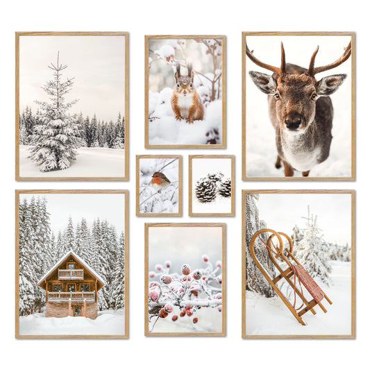 Poster Set - WINTER WONDERLAND - Deko Wandbilder weihnachten, winter, landschaft, natur, tiere