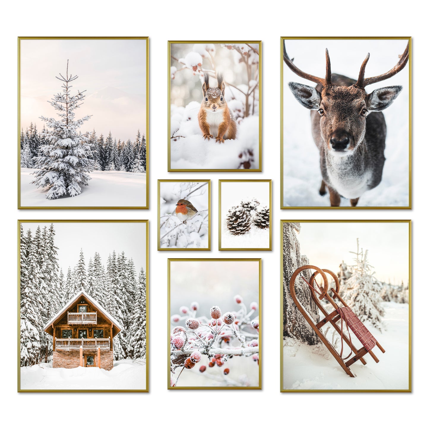 ARTFAVES® Poster Set - WINTER WONDERLAND I Winter Deko Wandbilder - mit Rahmen Gold