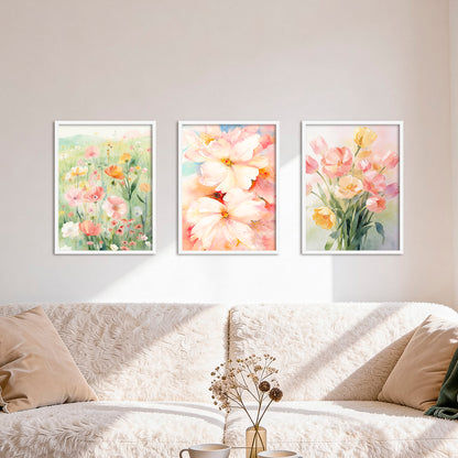 Poster Set Flower Time Trio I mehrteilige Bilderwand I Wandbilder Blumen