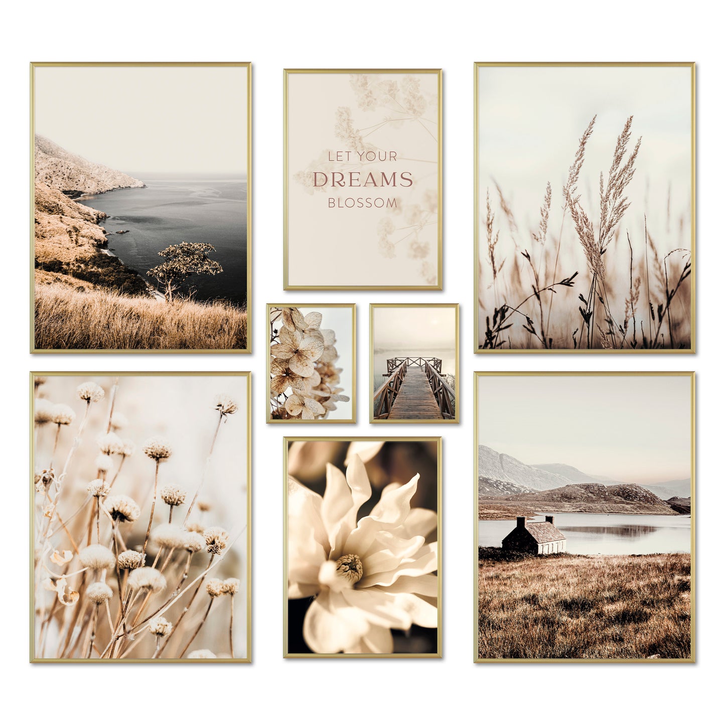 Poster Set - BEIGE VINTAGE NATURE - Deko Wandbilder beige, boho, landschaft, meer, natur, vintage