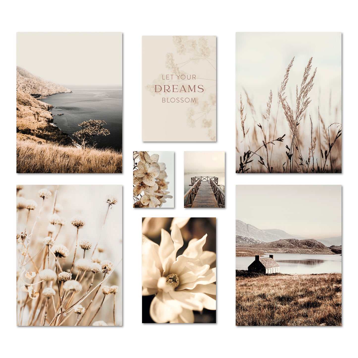 Poster Set - BEIGE VINTAGE NATURE - Deko Wandbilder beige, boho, landschaft, meer, natur, vintage