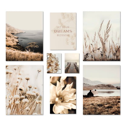 Poster Set - BEIGE VINTAGE NATURE - Deko Wandbilder beige, boho, landschaft, meer, natur, vintage