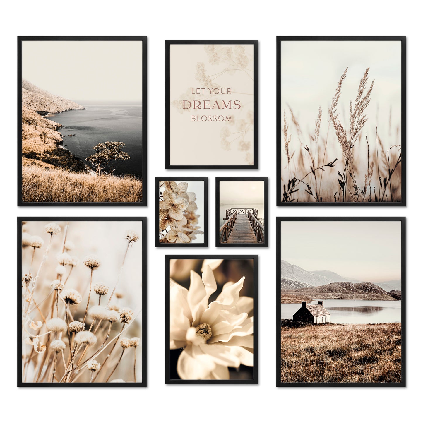 Poster Set - BEIGE VINTAGE NATURE - Deko Wandbilder beige, boho, landschaft, meer, natur, vintage