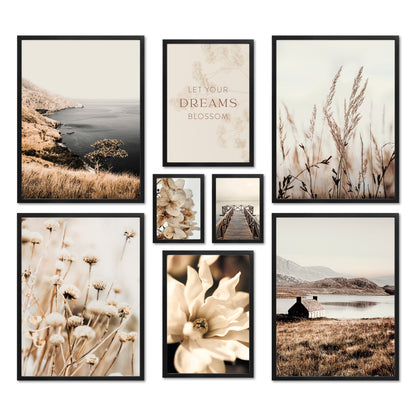 Poster Set - BEIGE VINTAGE NATURE - Deko Wandbilder beige, boho, landschaft, meer, natur, vintage