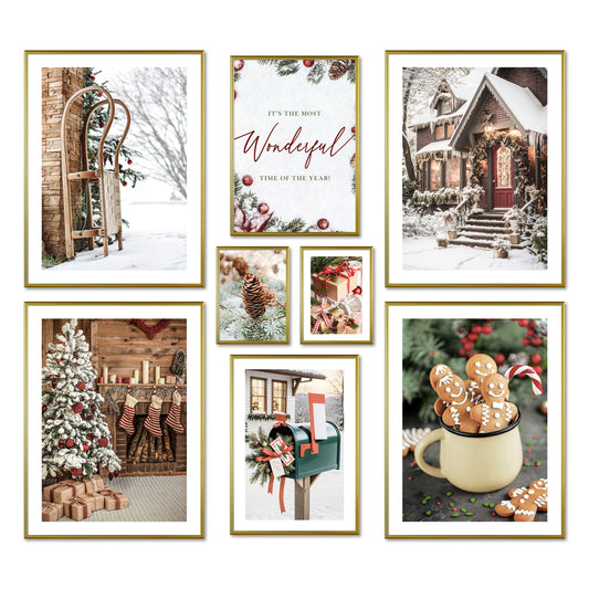 ARTFAVES® Poster Set - CHRISTMAS TIME I Weihnachtsdeko Wandbilder - mit Rahmen Gold