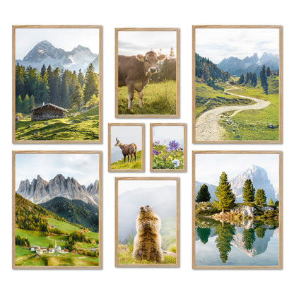 Poster Set - In den Bergen - Deko Wandbilder frühling, tiere, natur, bunt, grün, berge