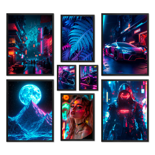 Poster Set - Cyberpunk - Deko Wandbilder lila, cyberpunk, gamer, gaming, 80s