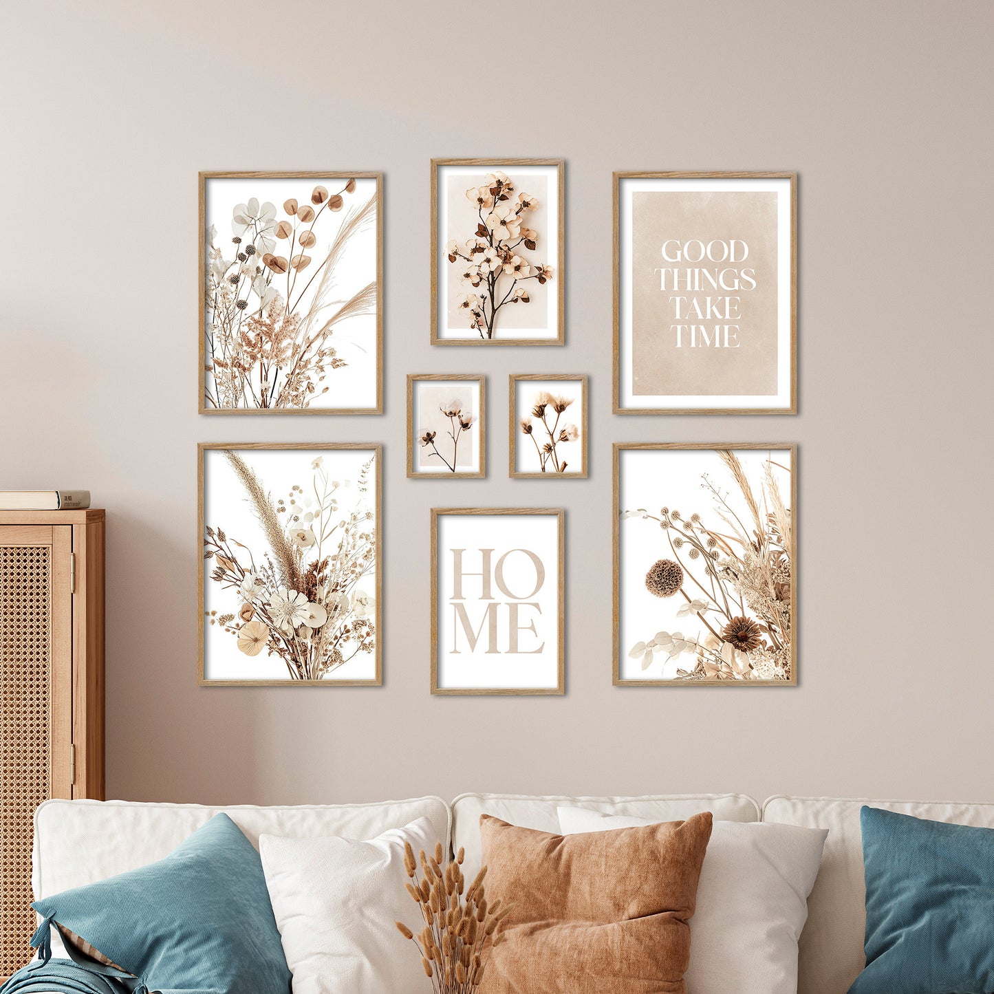 Poster Set Beige Dried Flowers I mehrteilige Bilderwand I Wandbilder Trockenblumen