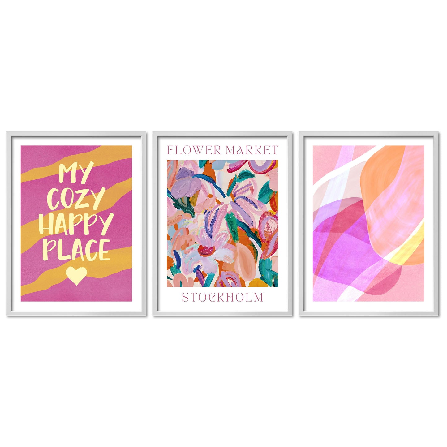 Poster Set Abstract Dopamine Art Trio Bilderwand Wandbilder Abstrakte-Kunst ARTFAVES