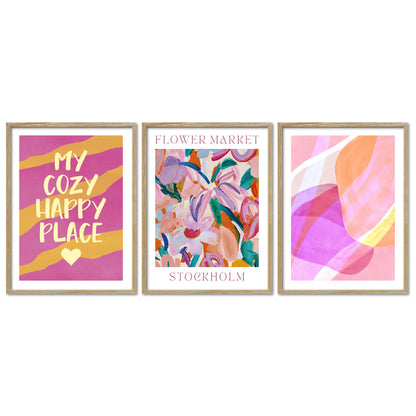 Poster Set Abstract Dopamine Art Trio I mehrteilige Bilderwand I Wandbilder Abstrakte-Kunst