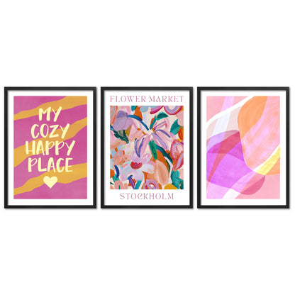 Poster Set Abstract Dopamine Art Trio I mehrteilige Bilderwand I Wandbilder Abstrakte-Kunst