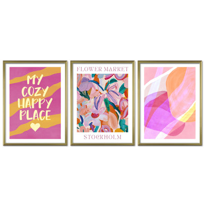 Poster Set Abstract Dopamine Art Trio I mehrteilige Bilderwand I Wandbilder Abstrakte-Kunst