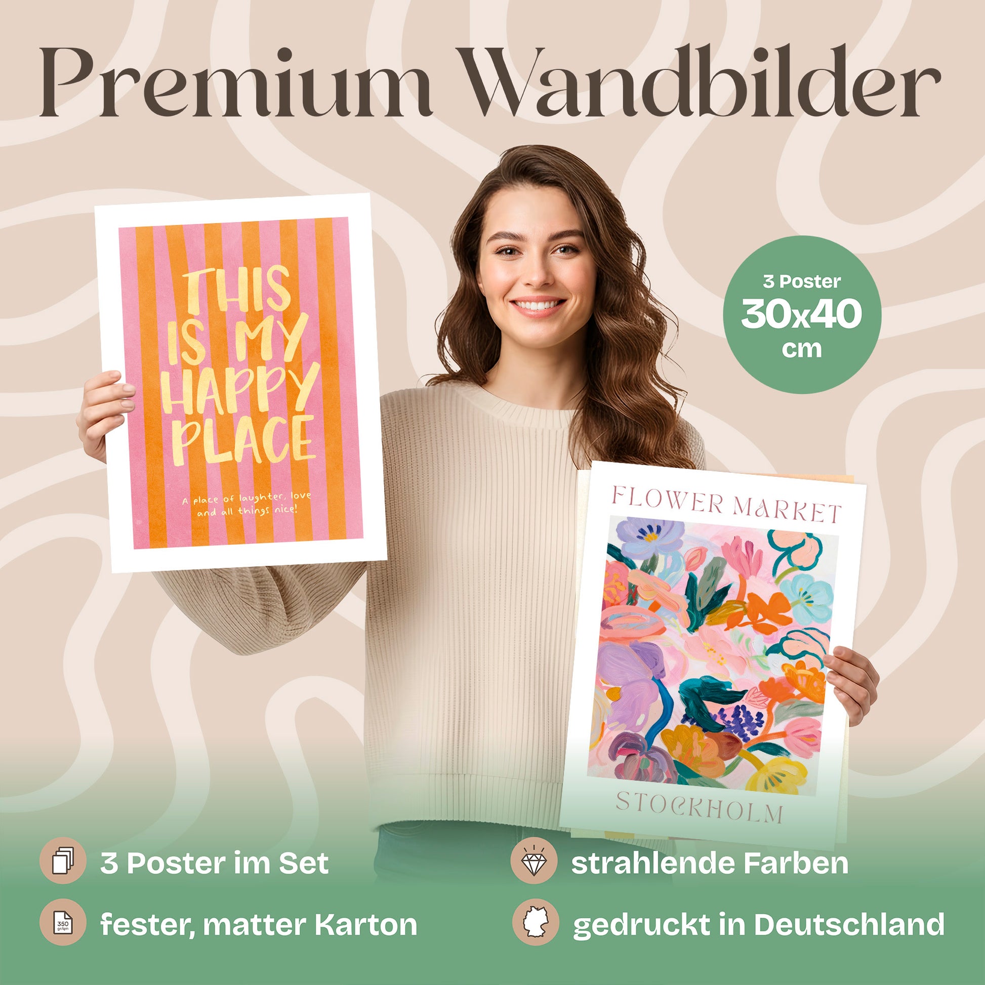 Poster Set Abstract Dopamine Art Trio Bilderwand Wandbilder Abstrakte-Kunst ARTFAVES