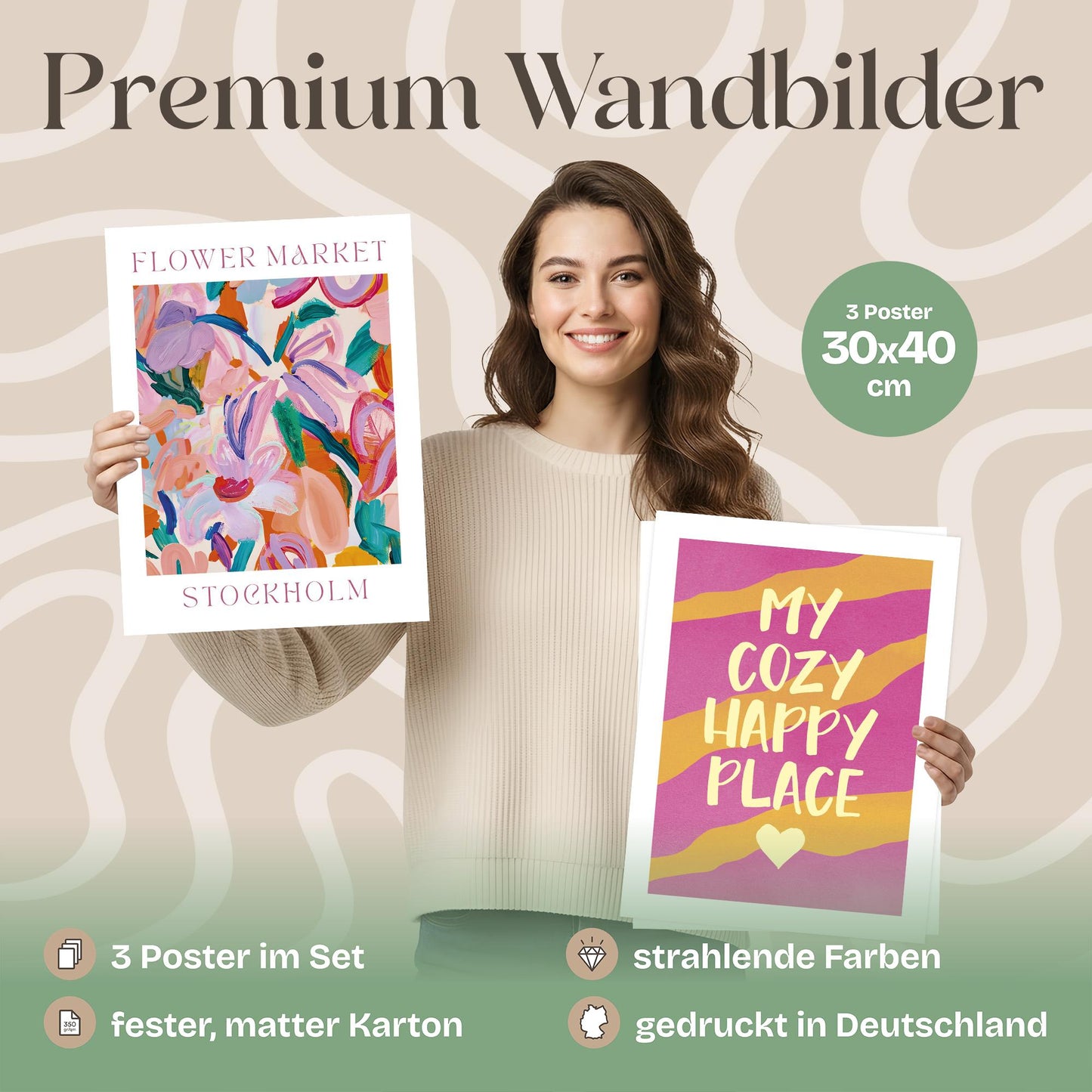 Poster Set Abstract Dopamine Art Trio Bilderwand Wandbilder Abstrakte-Kunst ARTFAVES
