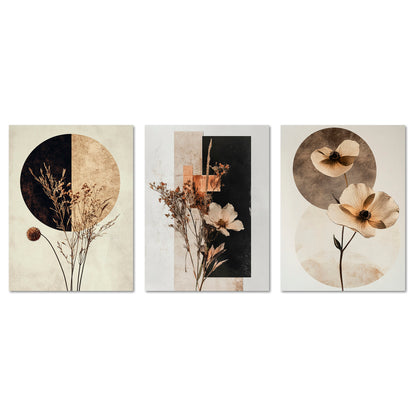 Poster Set Abstract Flower Art 1 I mehrteilige Bilderwand I Wandbilder Trockeblumen
