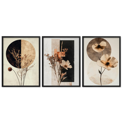 Poster Set Abstract Flower Art 1 I mehrteilige Bilderwand I Wandbilder Trockeblumen