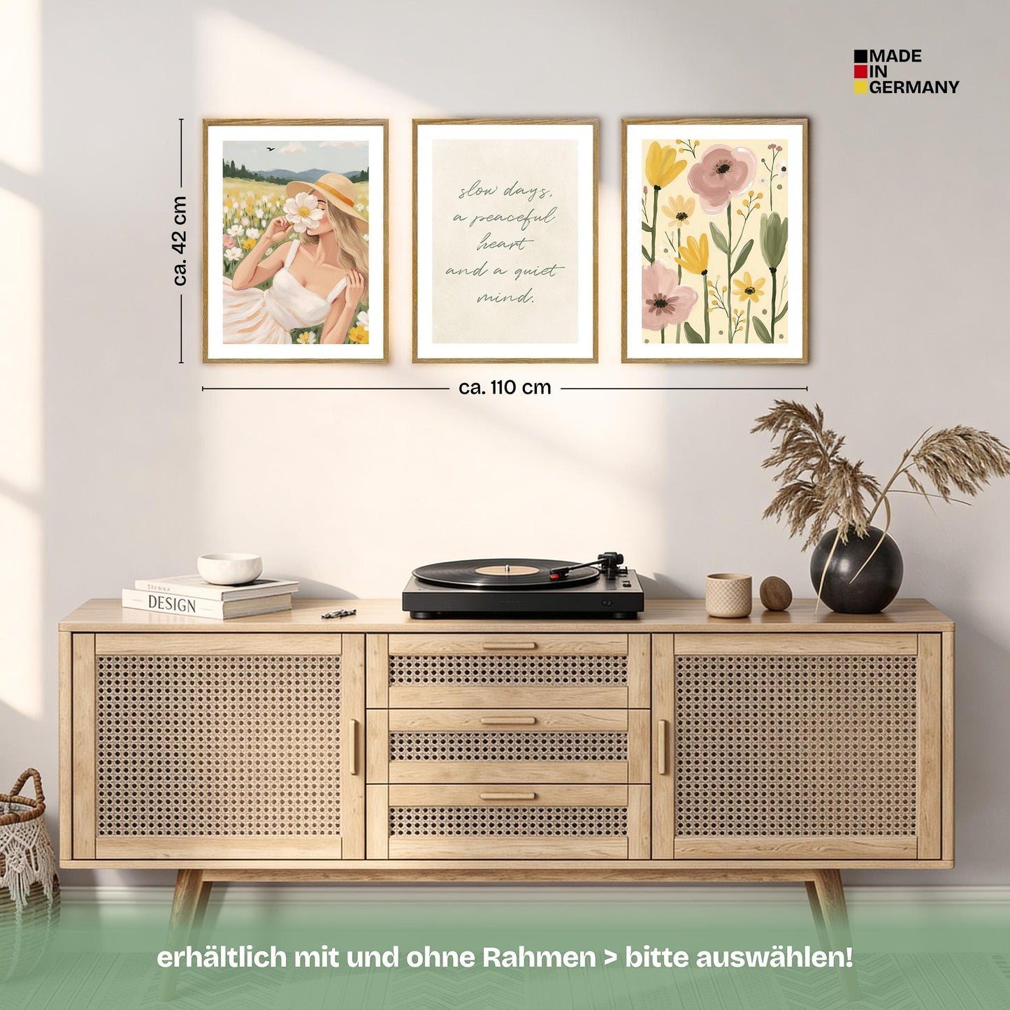 Poster Set Abstract Green Art Trio Bilderwand Wandbilder Abstrakte-Kunst ARTFAVES