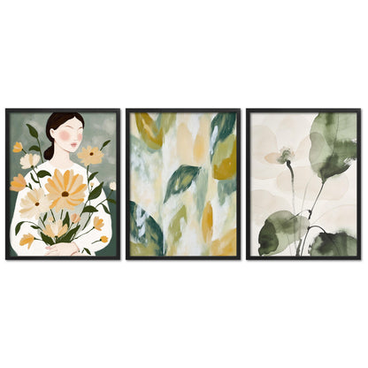 Poster Set Abstract Green Elegance Trio I mehrteilige Bilderwand I Wandbilder Gruen