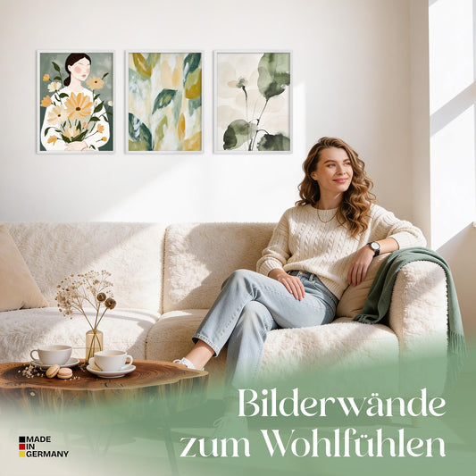 Poster Set Abstract Green Elegance Trio Bilderwand Wandbilder Gruen ARTFAVES