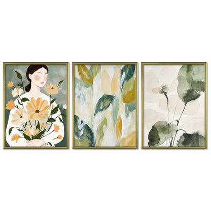 Poster Set Abstract Green Elegance Trio I mehrteilige Bilderwand I Wandbilder Gruen