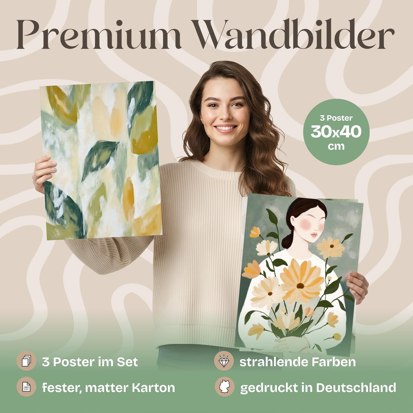Poster Set Abstract Green Elegance Trio Bilderwand Wandbilder Gruen ARTFAVES