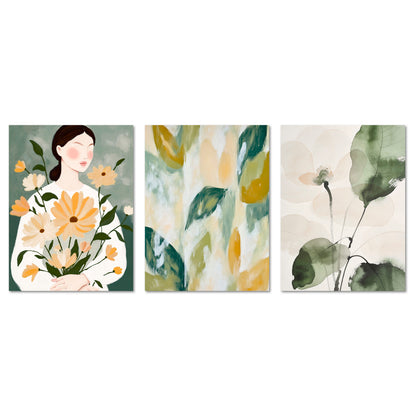 Poster Set Abstract Green Elegance Trio I mehrteilige Bilderwand I Wandbilder Gruen
