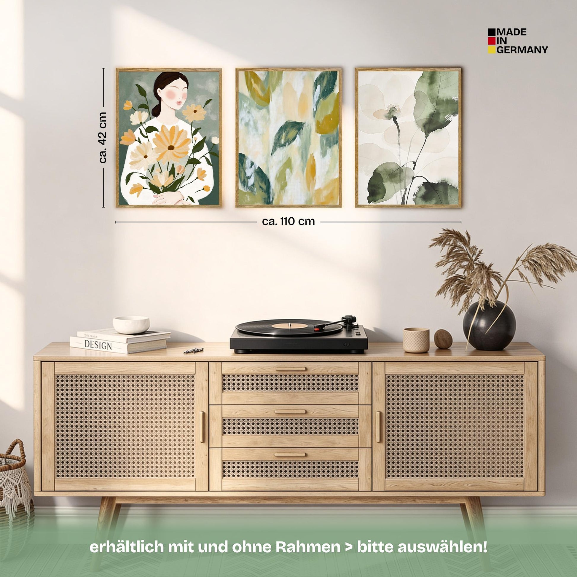 Poster Set Abstract Green Elegance Trio Bilderwand Wandbilder Gruen ARTFAVES