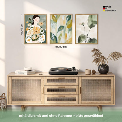 Poster Set Abstract Green Elegance Trio Bilderwand Wandbilder Gruen ARTFAVES