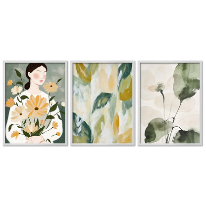 Poster Set Abstract Green Elegance Trio Bilderwand Wandbilder Gruen ARTFAVES