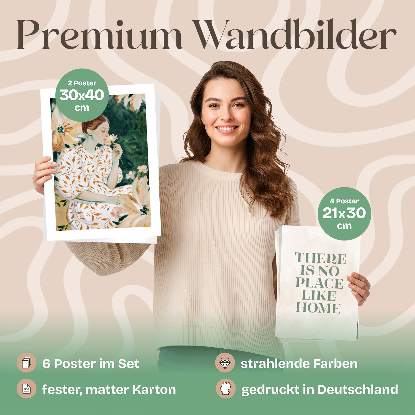 Poster Set Abstract Green Elegance Bilderwand Wandbilder Abstrakte-Kunst ARTFAVES