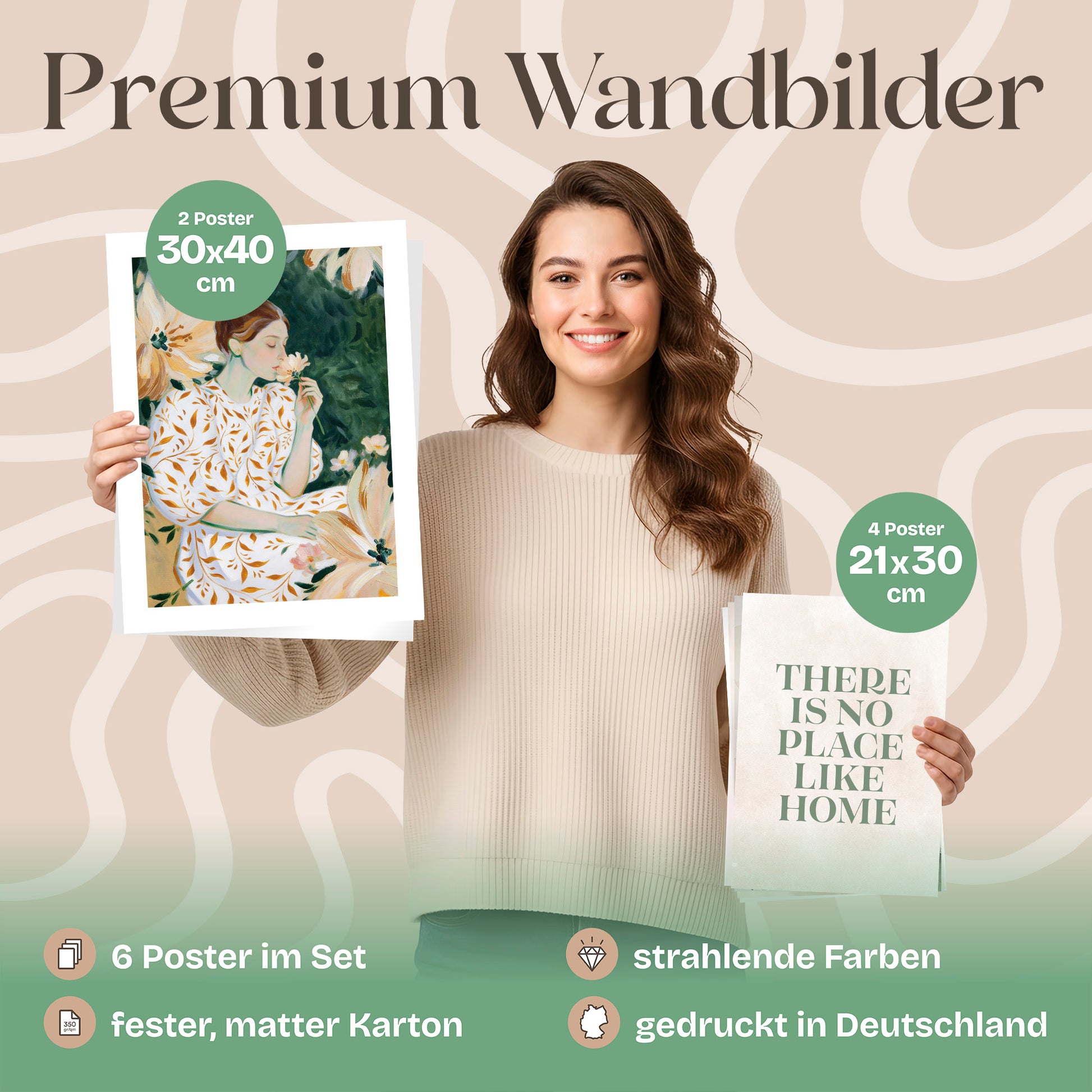 Poster Set Abstract Green Elegance Bilderwand Wandbilder Abstrakte-Kunst ARTFAVES