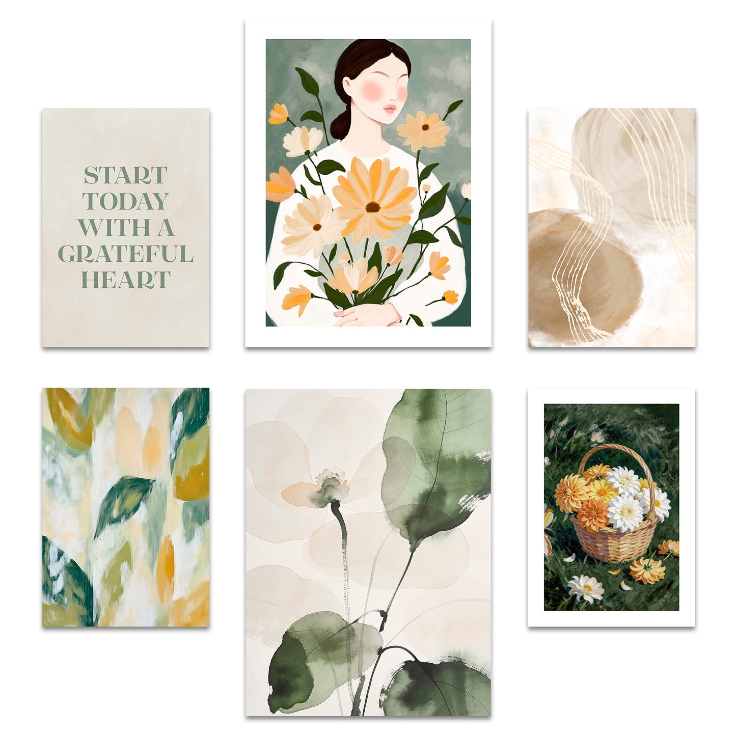 Poster Set Abstract Green Elegance I mehrteilige Bilderwand I Wandbilder Abstrakte-Kunst