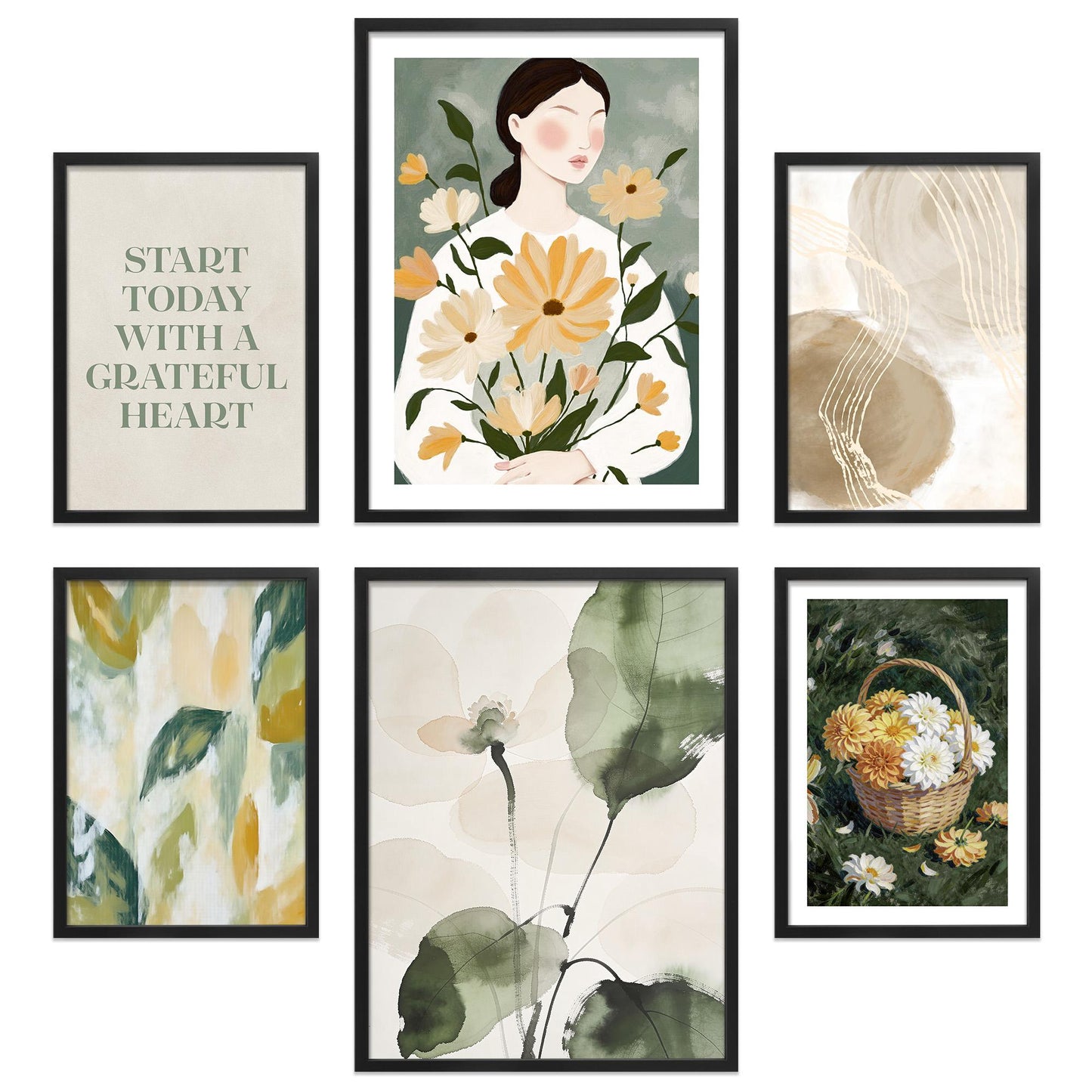 Poster Set Abstract Green Elegance I mehrteilige Bilderwand I Wandbilder Abstrakte-Kunst