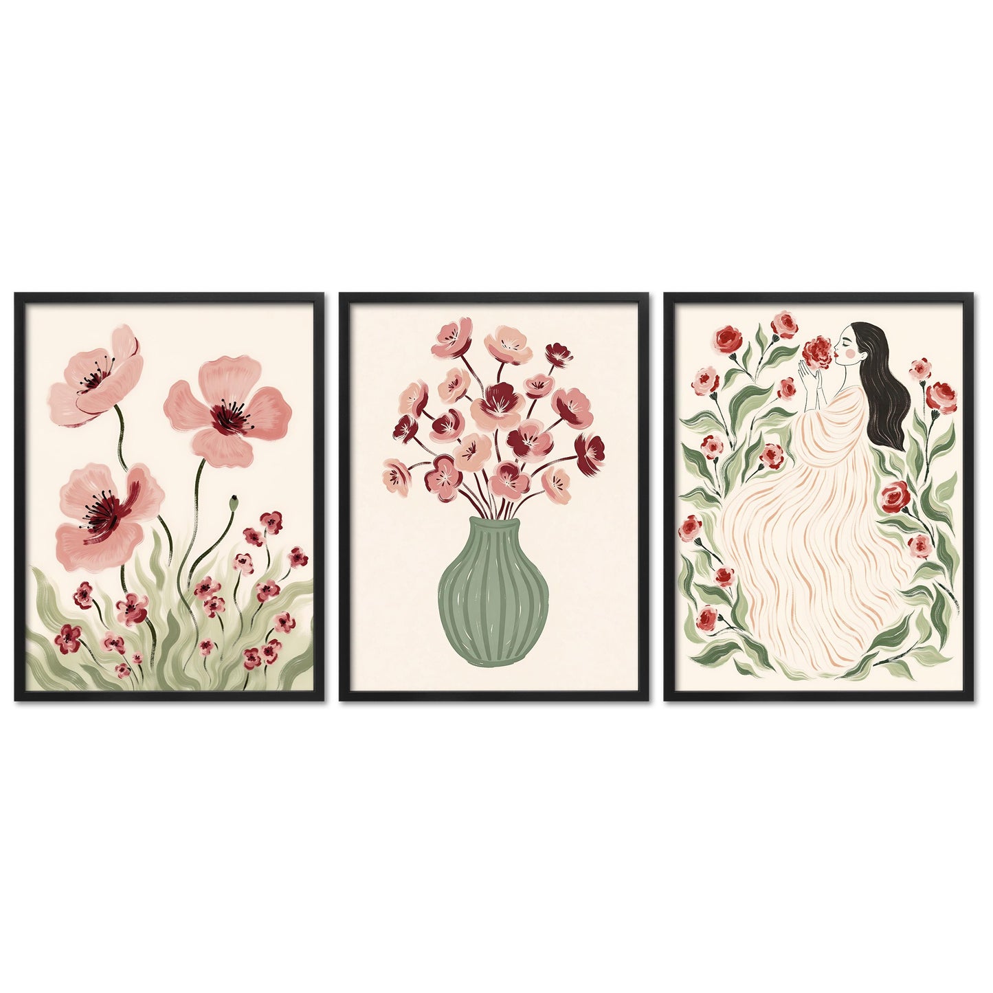 Poster Set Abstract Red Elegance Trio I mehrteilige Bilderwand I Wandbilder Abstrakte-Kunst