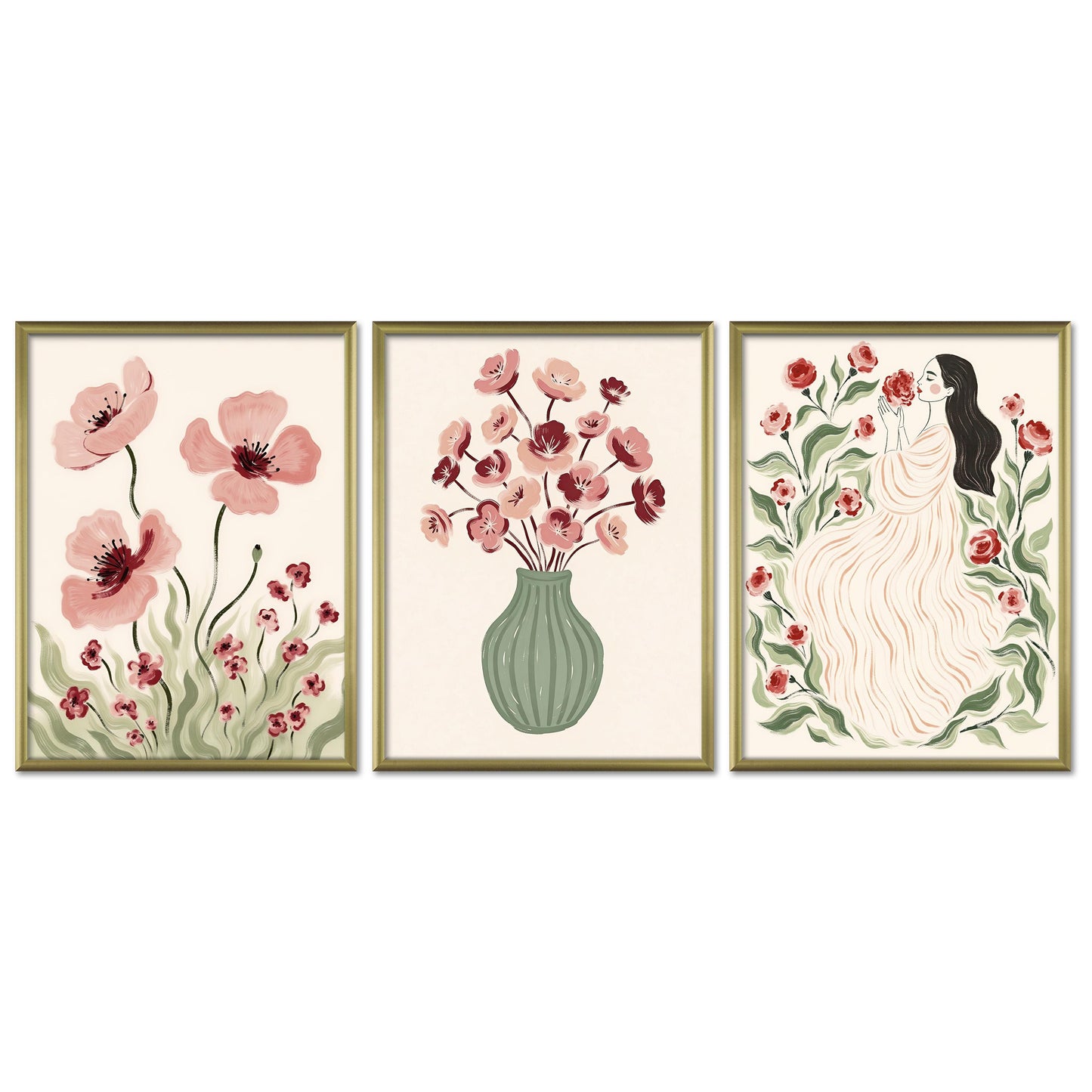 Poster Set Abstract Red Elegance Trio I mehrteilige Bilderwand I Wandbilder Abstrakte-Kunst