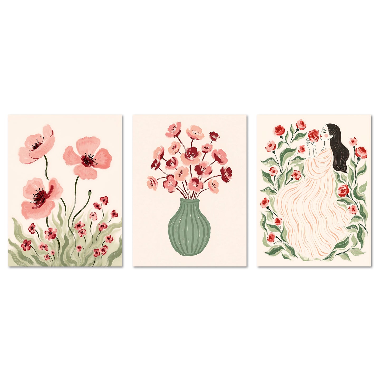 Poster Set Abstract Red Elegance Trio I mehrteilige Bilderwand I Wandbilder Abstrakte-Kunst