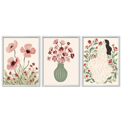 Poster Set Abstract Red Elegance Trio I mehrteilige Bilderwand I Wandbilder Abstrakte-Kunst