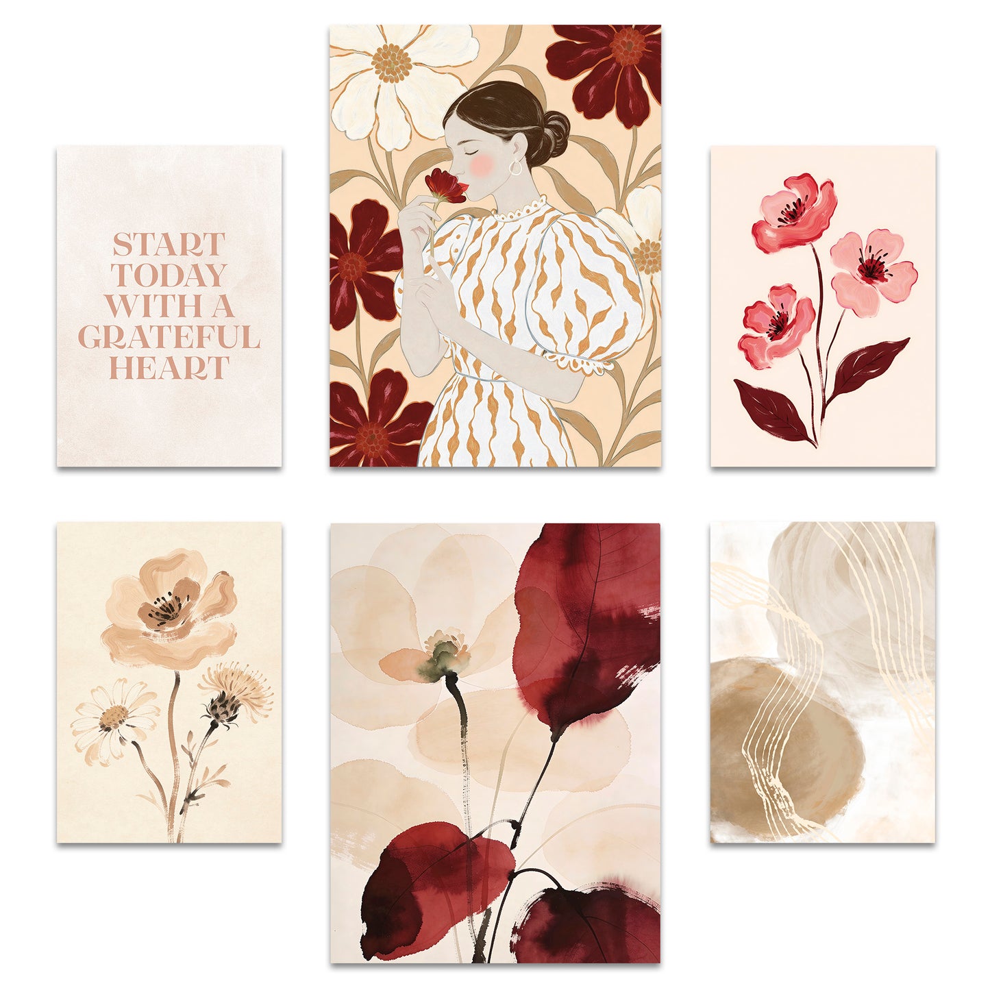 Poster Set Abstract Red Elegance I mehrteilige Bilderwand I Wandbilder Abstrakte-Kunst