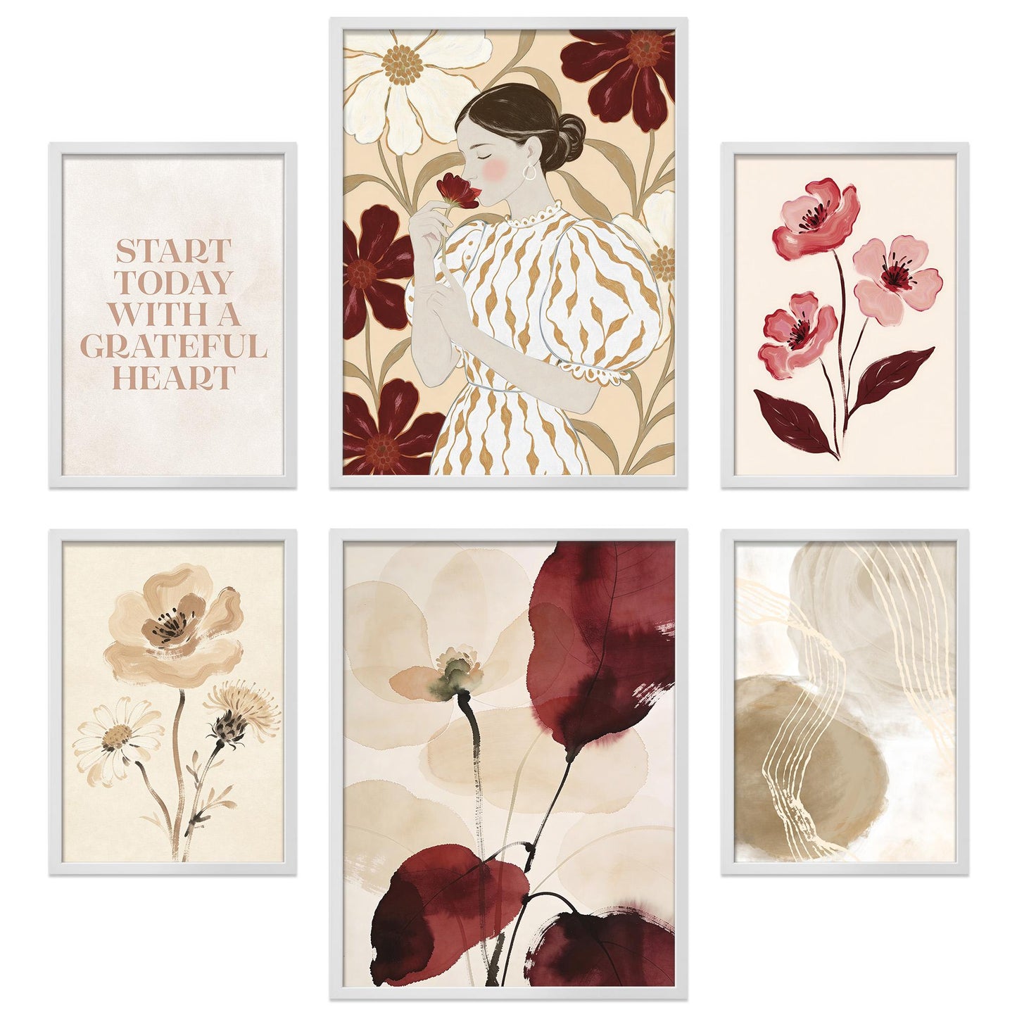 Poster Set Abstract Red Elegance I mehrteilige Bilderwand I Wandbilder Abstrakte-Kunst