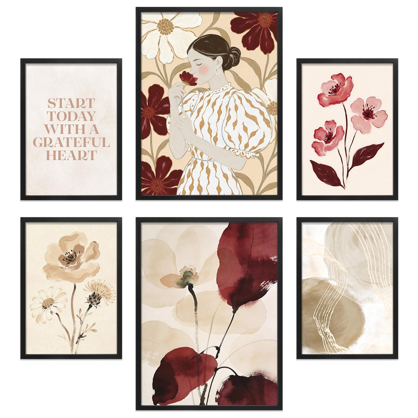 Poster Set Abstract Red Elegance I mehrteilige Bilderwand I Wandbilder Abstrakte-Kunst