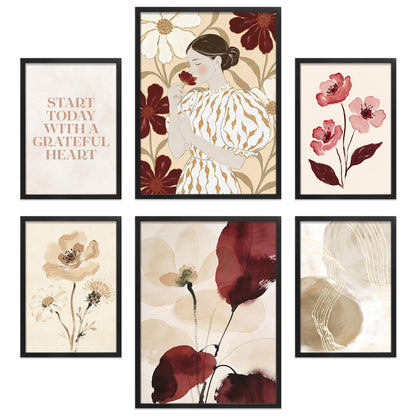 Poster Set Abstract Red Elegance I mehrteilige Bilderwand I Wandbilder Abstrakte-Kunst