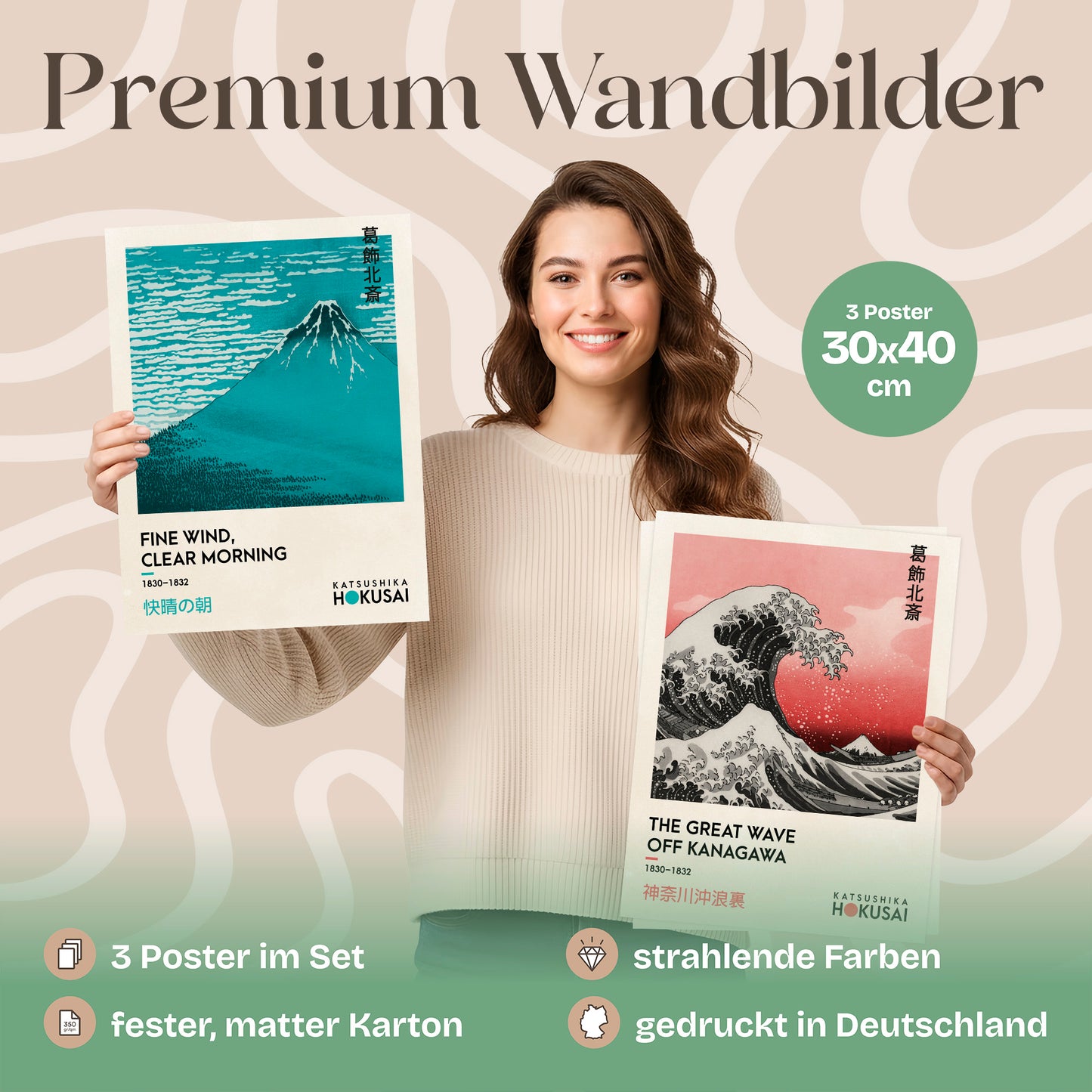 Poster Set Art Galerie Hokusai Bilderwand Wandbilder Kanagawa ARTFAVES