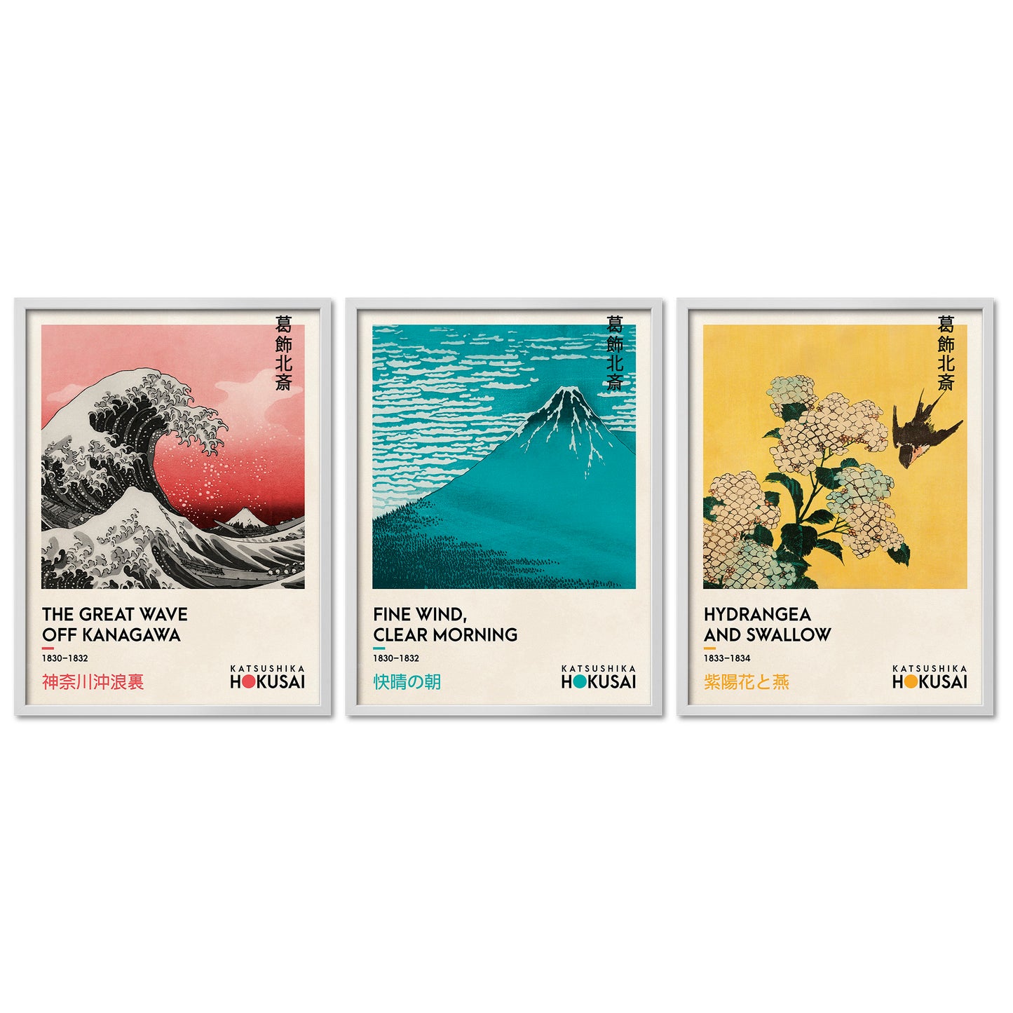 Poster Set Art Galerie Hokusai I mehrteilige Bilderwand I Wandbilder Kanagawa