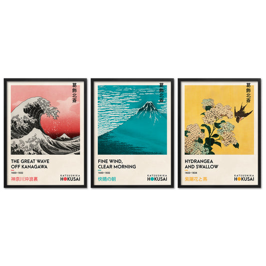 Poster Set Art Galerie Hokusai Bilderwand Wandbilder Kanagawa ARTFAVES