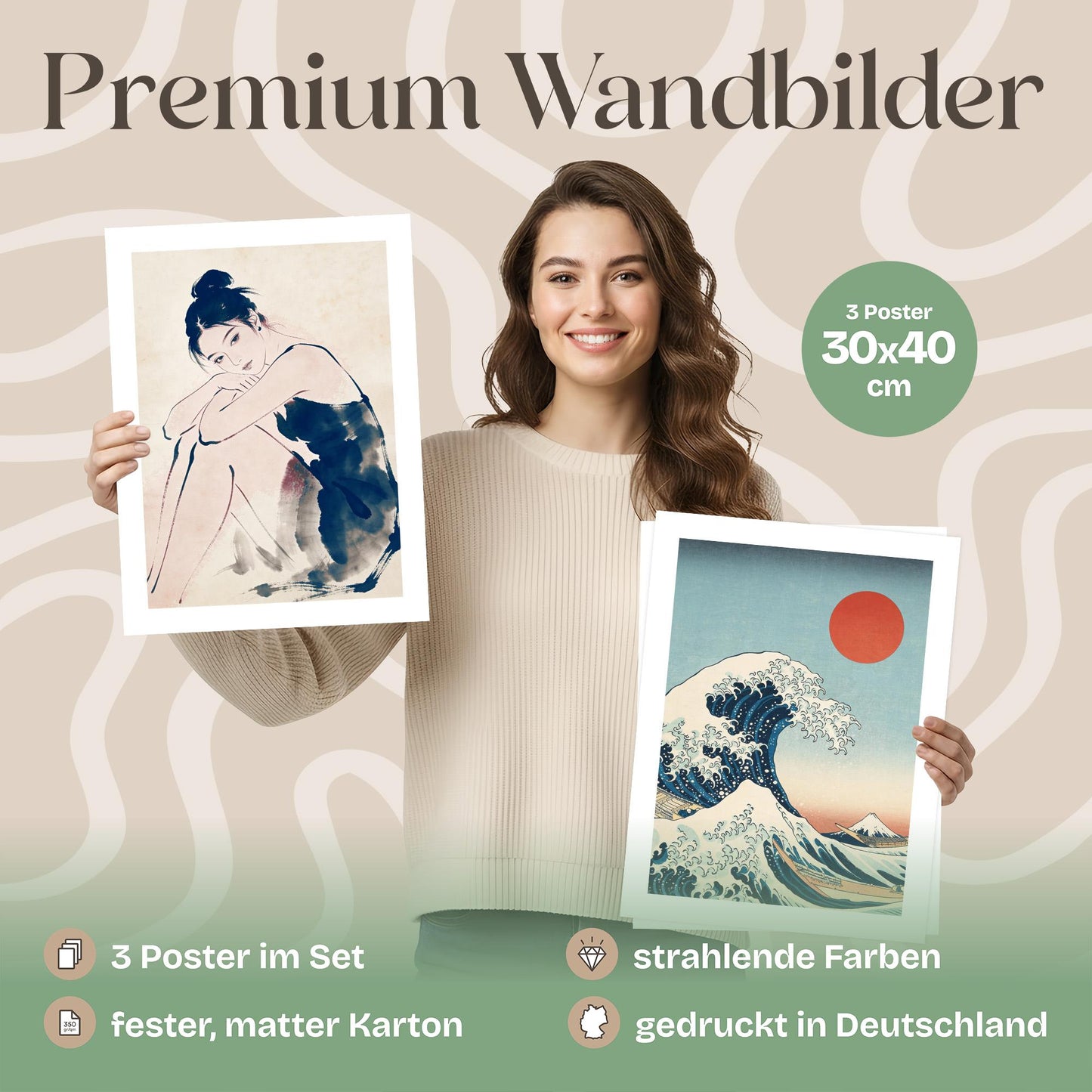 Poster Set Art Gallery Japan Trio Bilderwand Wandbilder Kanagawa ARTFAVES